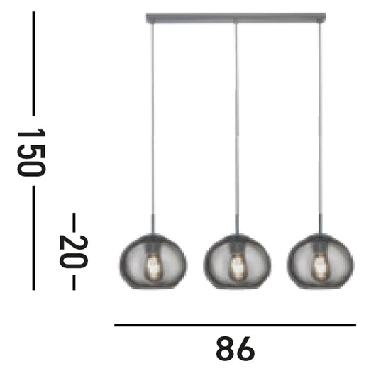Lampadario Contemporaneo Balls Acciaio Cromo Vetro Fumè 3 Luci E27