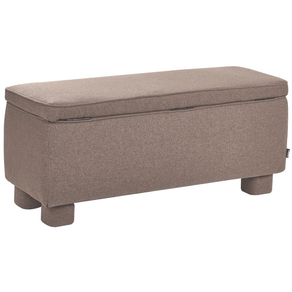 Panca contenitore Tessuto tortora Imbottitura facile da pulire Gambe in legno Piano sollevabile Ingresso moderno