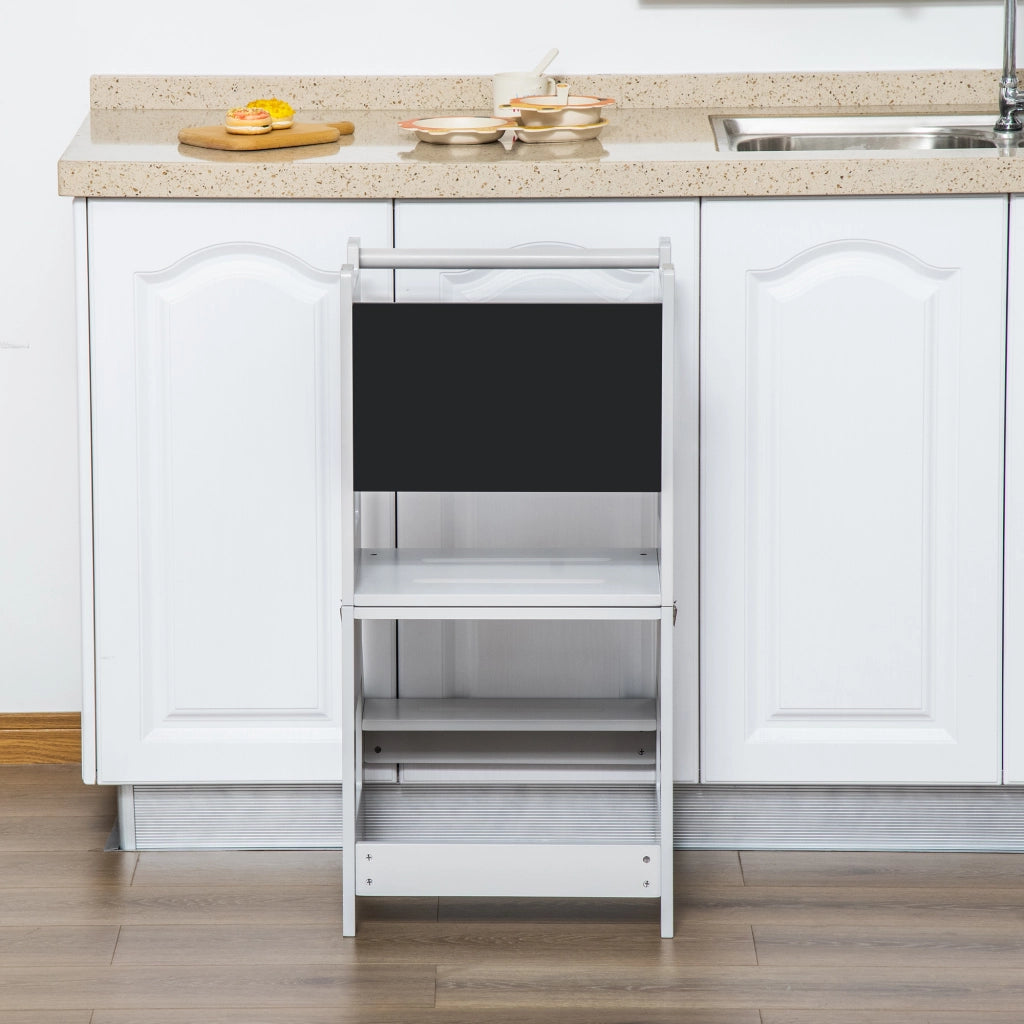 Scala di apprendimento 2 in 1 con scrivania e lavagna ¨C zephmum ¨C grigio 42x44x86 cm
