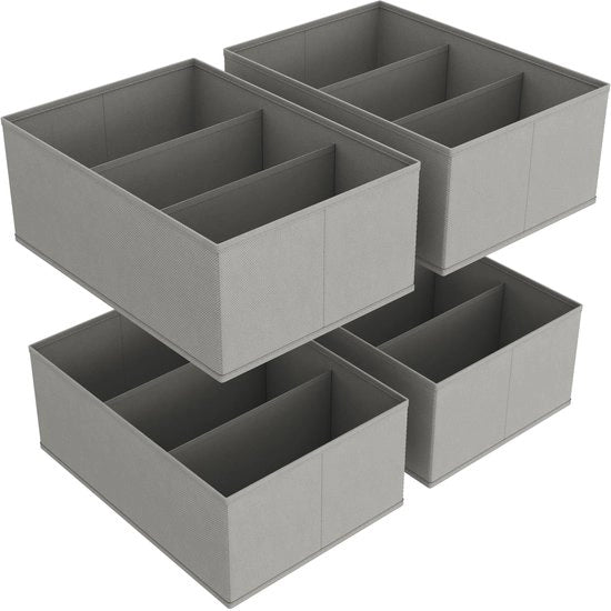 Organizzatori di carreggiata 4 pezzi, cassetti per abbigliamento pieghevoli con 6 compartimenti, 42 x 27 x 17 cm, grigio