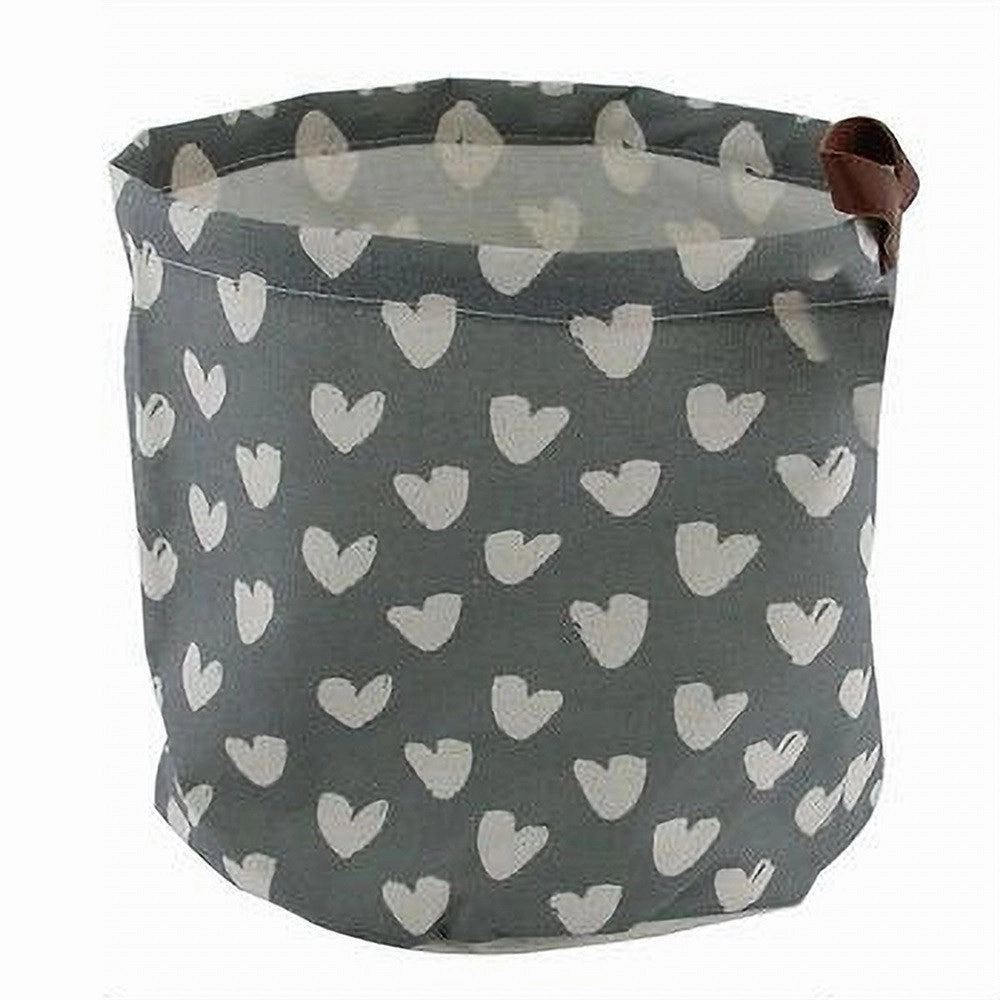 Trade Shop - Cesto Porta Oggetti Con Cuori In Tessuto Con Manico Bagno Cucina 25x28cm 10612 -