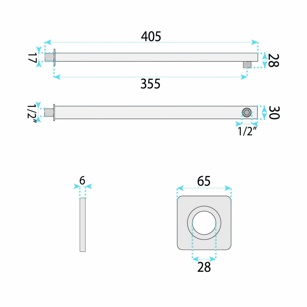Braccio Doccia Quadrato Rea Js-9022 40cm Chrome