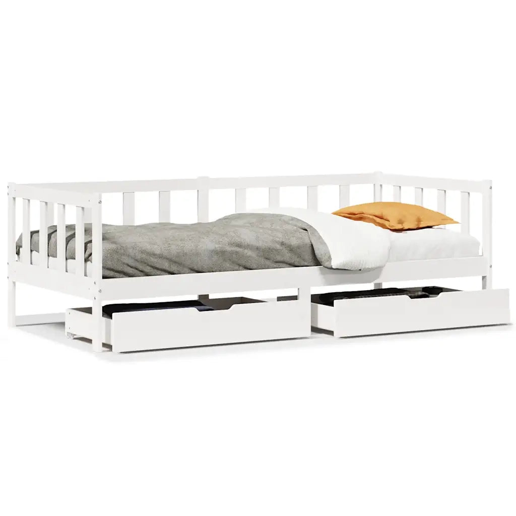 Dormeuse con Cassetti Bianca 80x200 cm Legno Massello di Pino