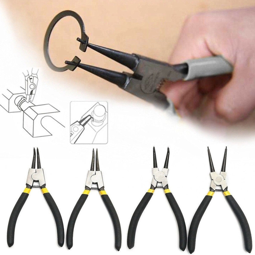 Trade Shop - Set 4 Pinze Per Anelli Elastici Interni Esterni 170mm 7" Dritte Angolo 90° -