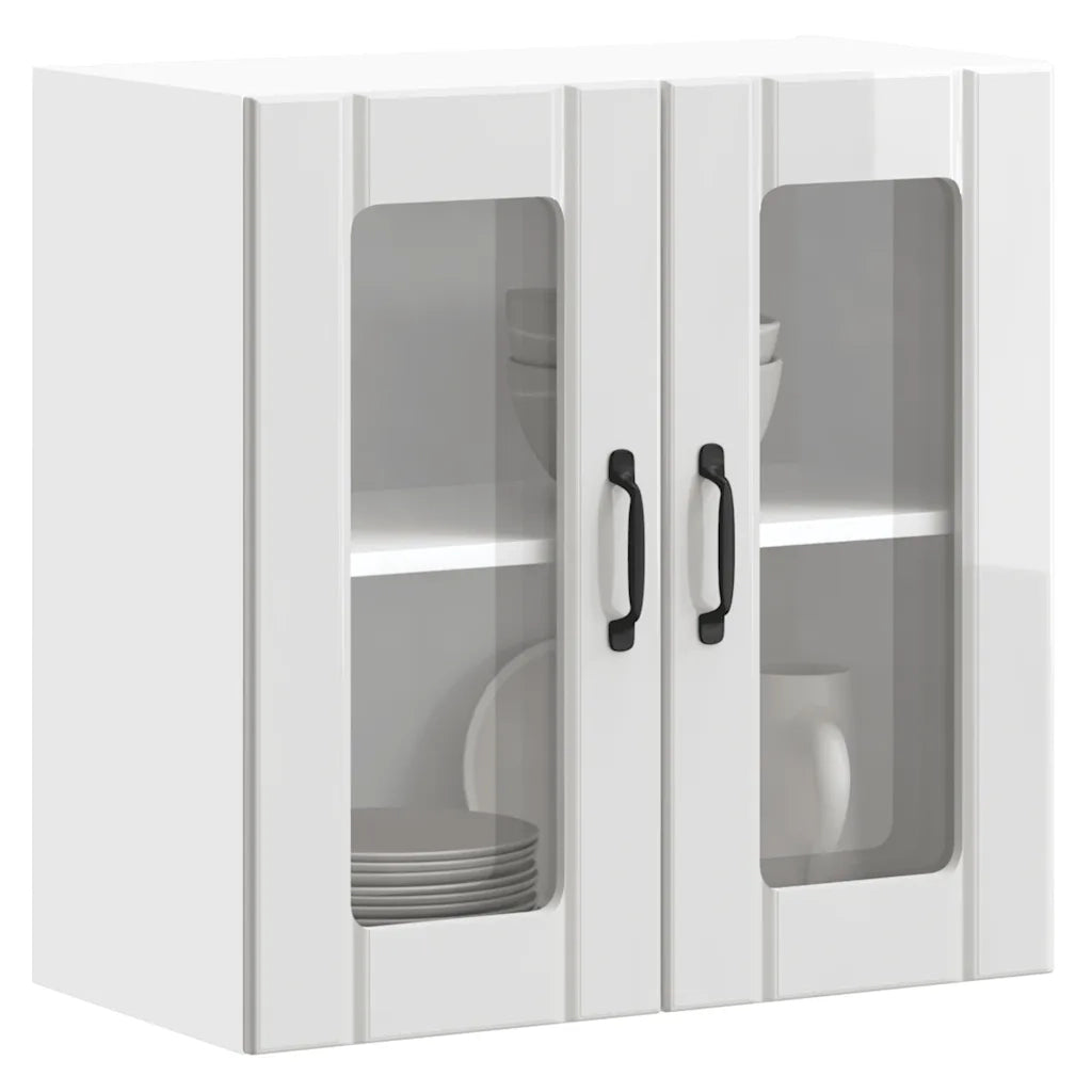 Pensile da Cucina con Porta in Vetro Lucca Bianco Lucido 853909