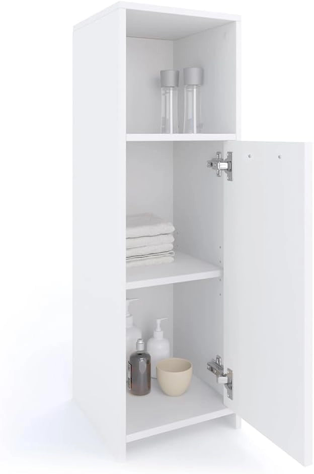 Mobiletto bagno Kiko, Bianco, 30 x 95 cm, combinabile con la serie Kiko per la conservazione in bagno