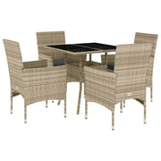 Set Pranzo da Giardino 5pz | Set Salotto da Giardino con Cuscini Polyrattan e Vetro