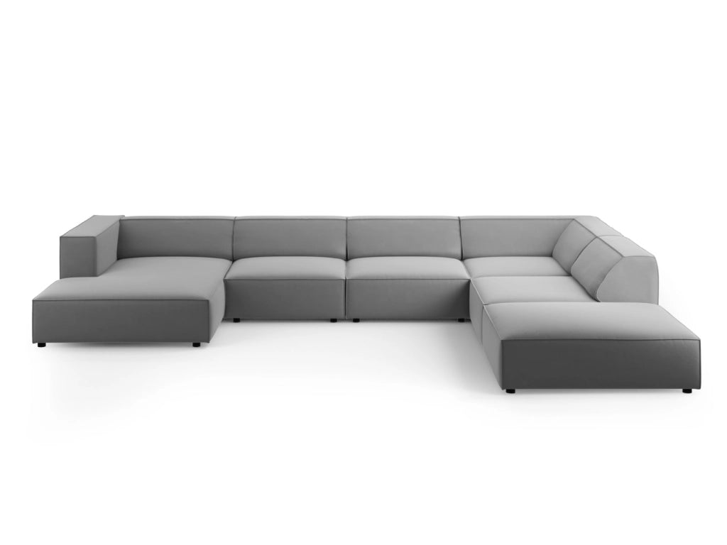 Cosmopolitan Design - Divano panoramico destro "Arendal" 7 posti in velluto grigio chiaro 