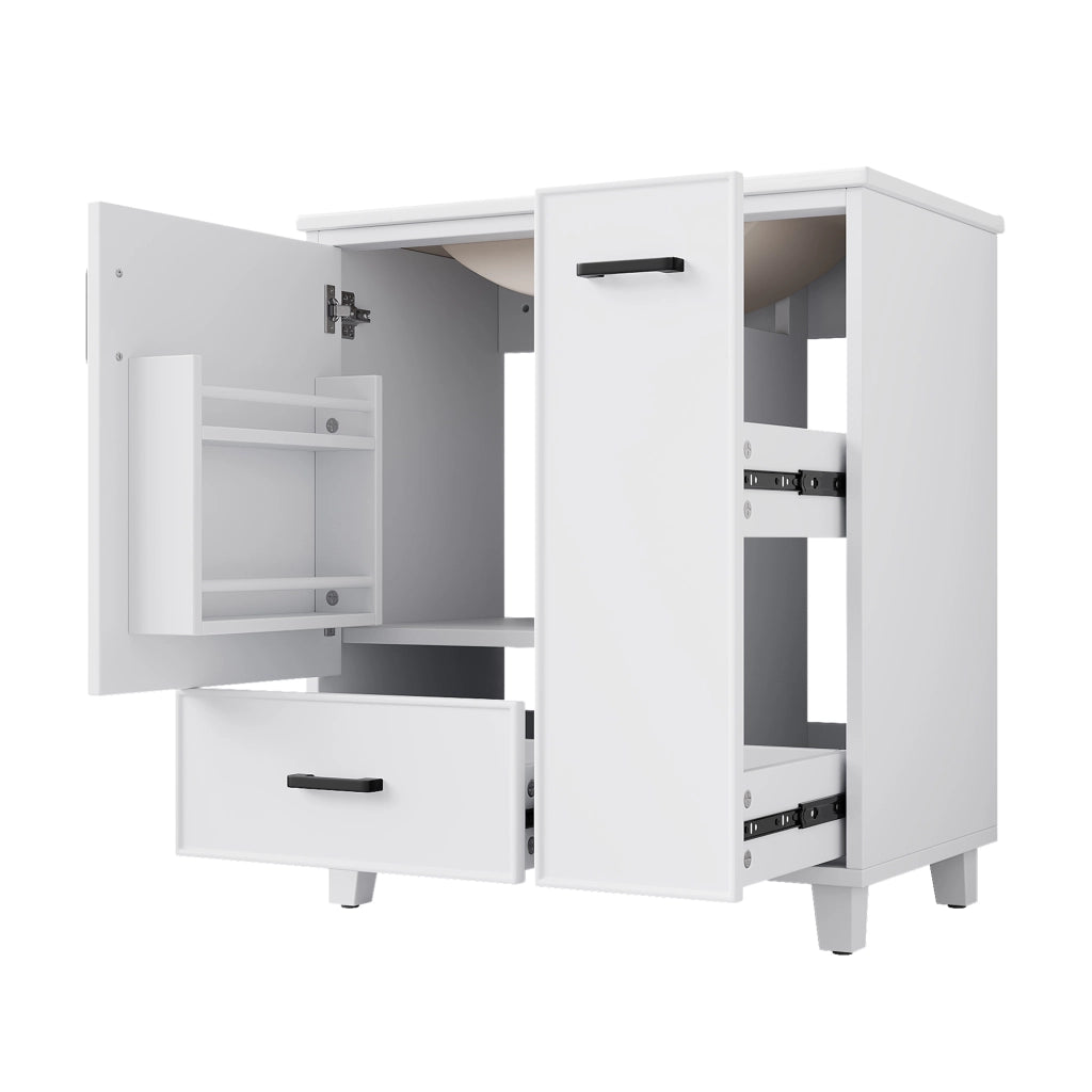 Mobile bagno con lavabo integrato in ceramica 76,5x47x82 cm bianco, 2 cassetti e anta con ripiani interni