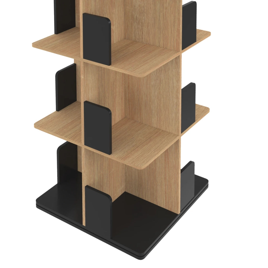 IDMarket - RAPHA Libreria rotante a 4 livelli in nero ed effetto legno