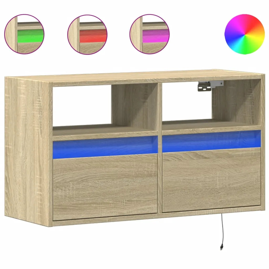 Mobile TV a Parete con Luci LED Rovere Sonoma 80x31x45 cm 852329