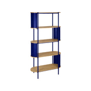 Libreria in metallo curvato e legno a 5 livelli, blu