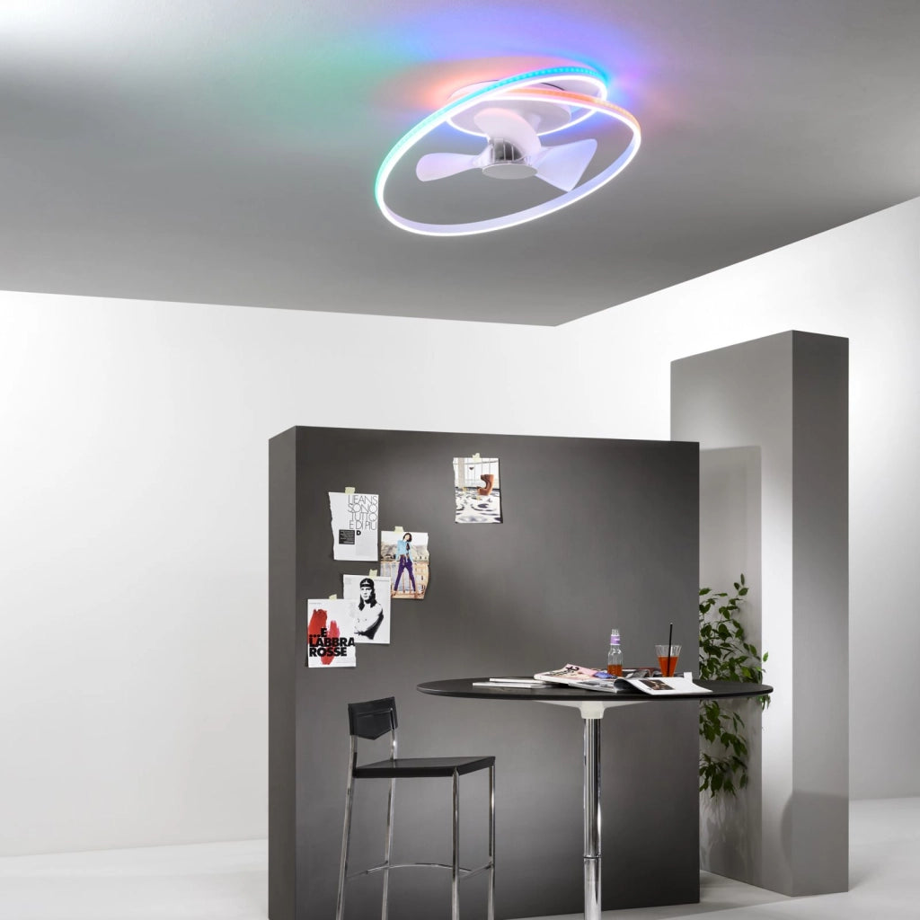 PLAFONIERA LED VENTILATORE AUSTER BIANCO 65W CCT3000K Luce calda,4000K Luce naturale,6500K Luce fredda,RGB  7650LM 77X24CM