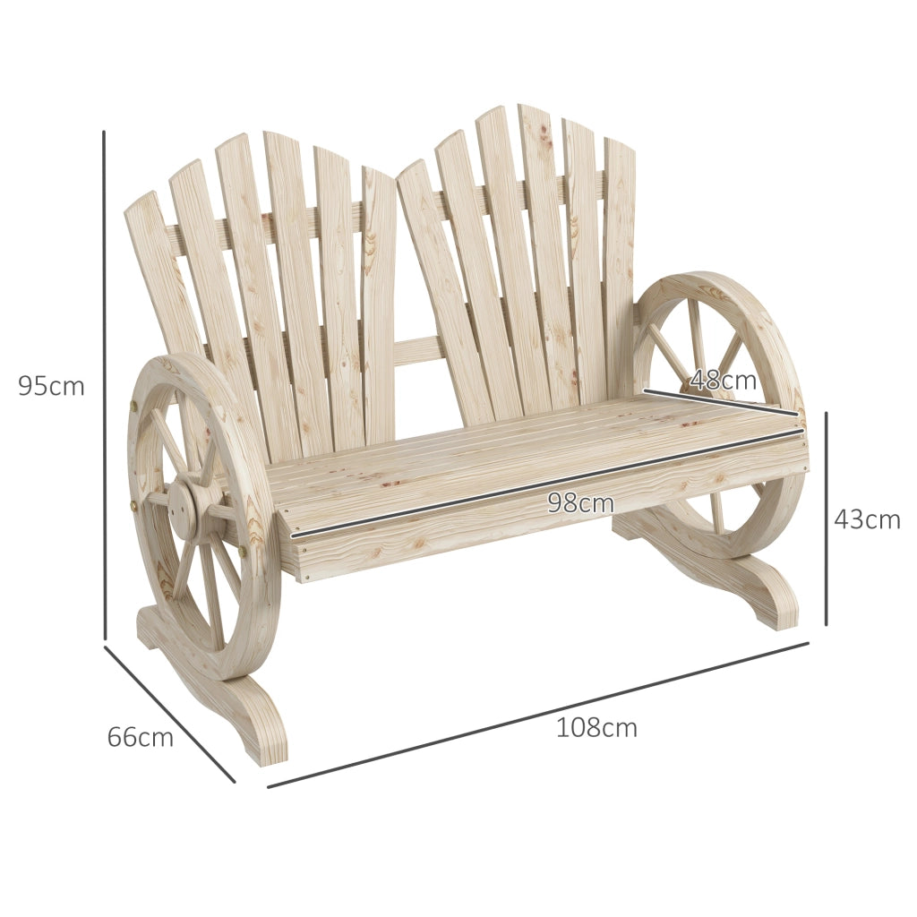 Panchina da giardino a 2 posti in legno naturale, 108 x 66 x 95 cm, portata 250 kg