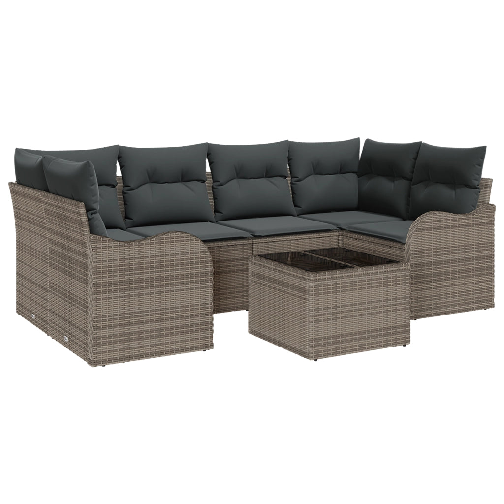 Set di Divani da Giardino 7 Pezzi con Cuscini Grigio Polyrattan