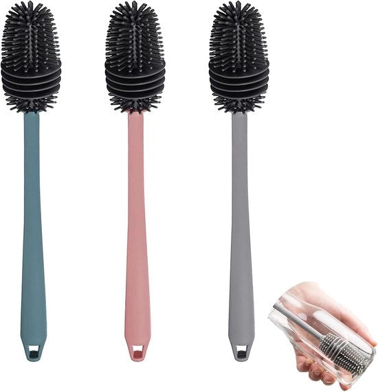 Set di spugnette in silicone per pulire bottiglie, caraffe e thermos - 3 pezzi - adatto per pulire bottiglie, caraffe e thermos - silicone - 32 x 3 CM