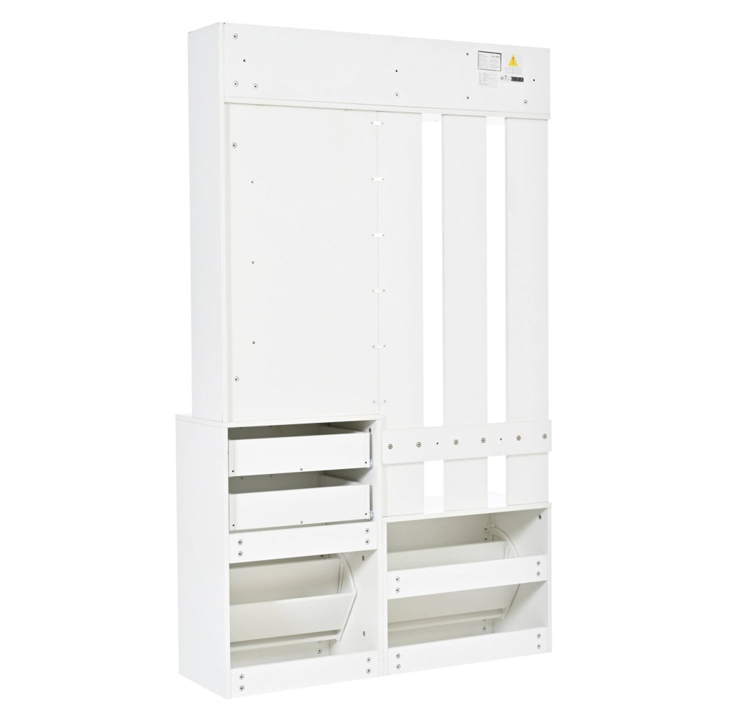 Armadio ingresso 110x34x185 cm con specchio; 2 cassetti; scarpiera a ribalta; MDF bianco