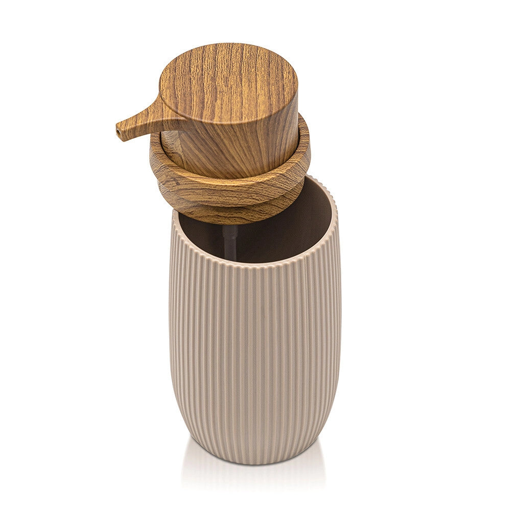 Set accessori bagno in plastica tortora con dispenser sapone e due portaspazzolini Blob