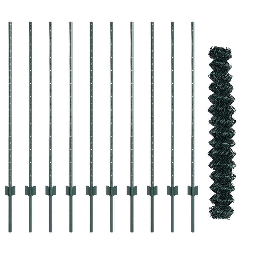 Recinzione a Maglie Metalliche con 10 Post U Verde 1.2x10 m Acciaio