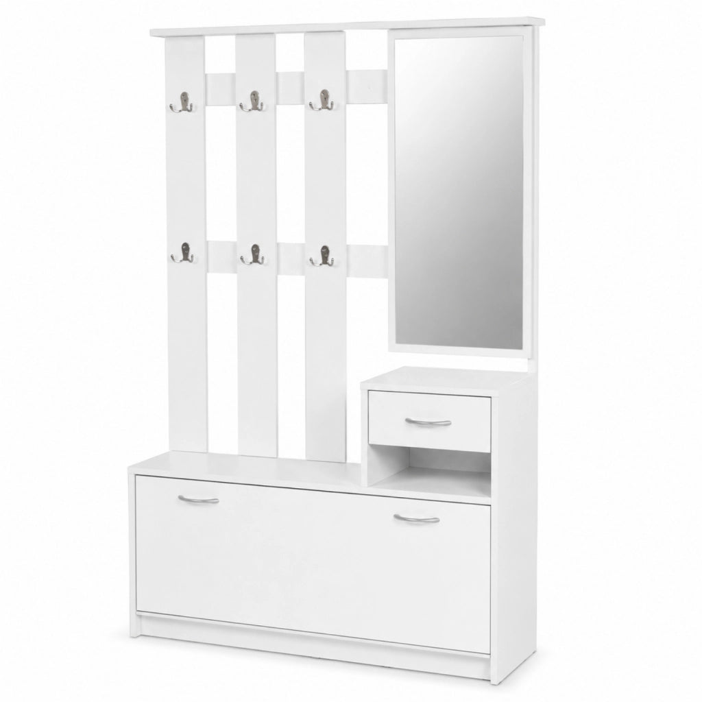 Mobiletto Da Ingresso Con Specchio Appendiabiti E Scarpiera Arredo Per Corridoio Entratina 97 X 35 X 25 Cm Bianco