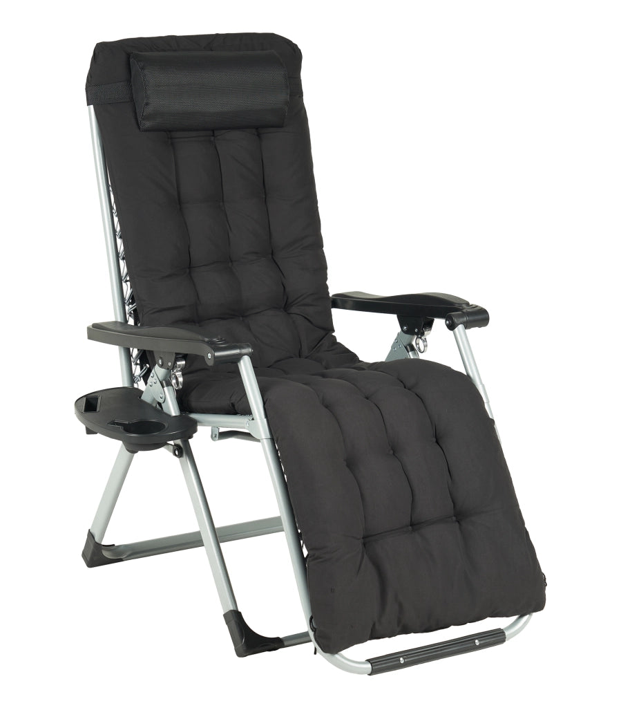 Sedia Sdraio Reclinabile Per Giardino Poltrona Pieghevole Relax Prendisole Lettino Con Cuscino Imbottito E Portabicchiere Patio Campeggio Spiaggia Con Cuscino Regolabile Nero