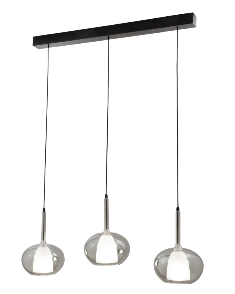 Lampada a Sospensione Edolo in Metallo e Vetro Borosilicato Colore Fumé, 3x E27 40W, IP20, Design Elegante per Interni - Edolo