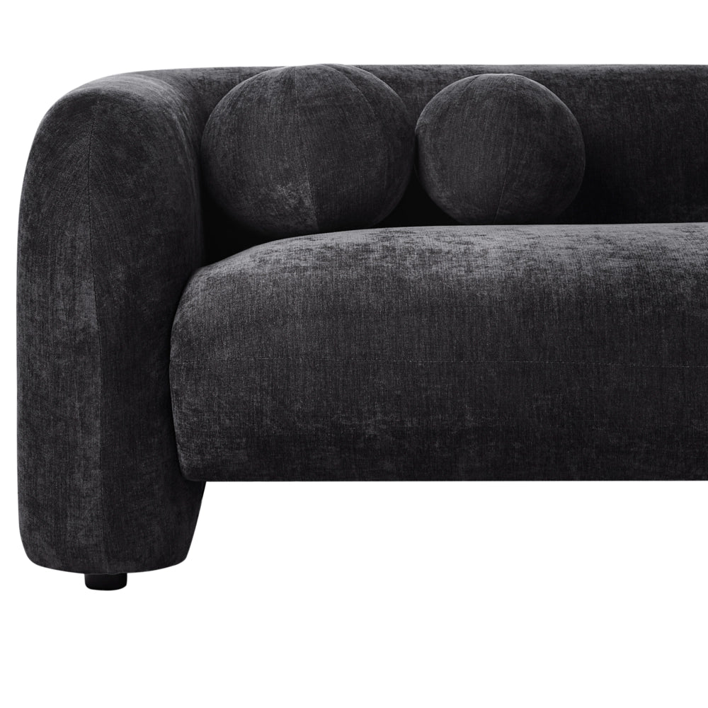 Divano a 3 posti in tessuto di ciniglia nero con cuscini aggiuntivi stile elegante