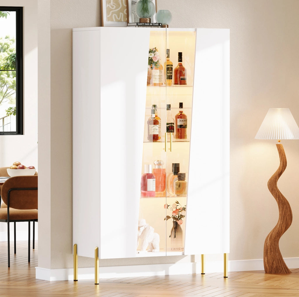 Vetrina LED in vetro e MDF 72x40x145 cm; bianca