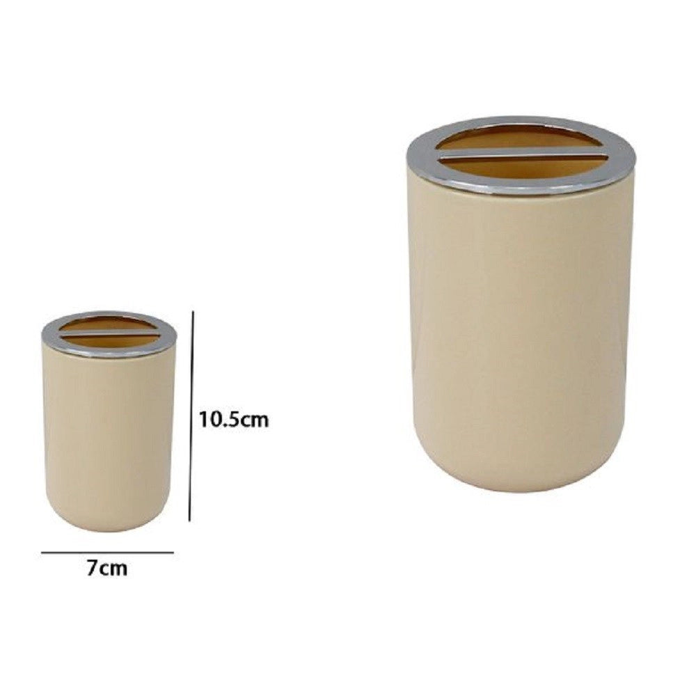 Trade Shop - Porta Spazzolini Bicchiere Accessori Bagno 2 Fori Beige Silver Contenitore 79881 -