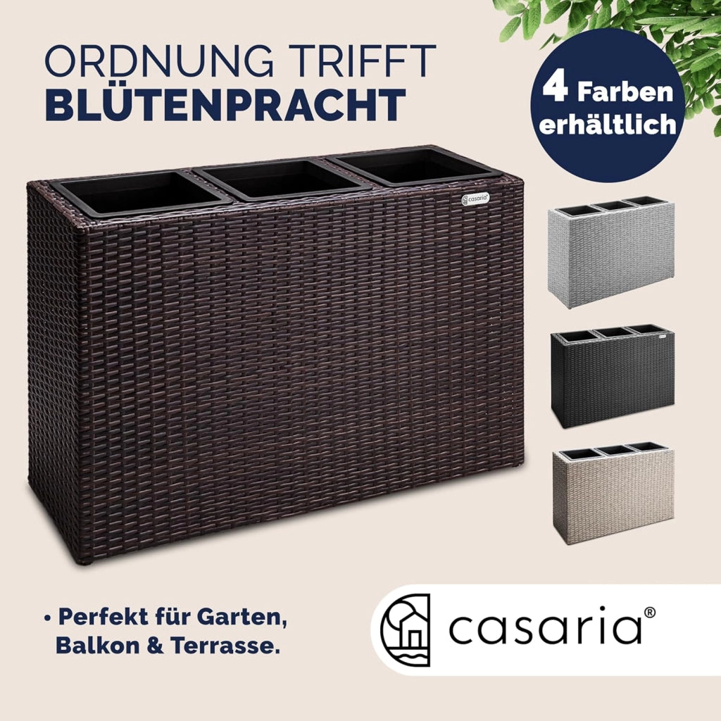 ® Fioriera 3 Vasi 83 x 30,5 x 60 cm Polyrattan Portafiori Giardino Esterno Interno Drenaggio Acqua Arredo Giardinaggio