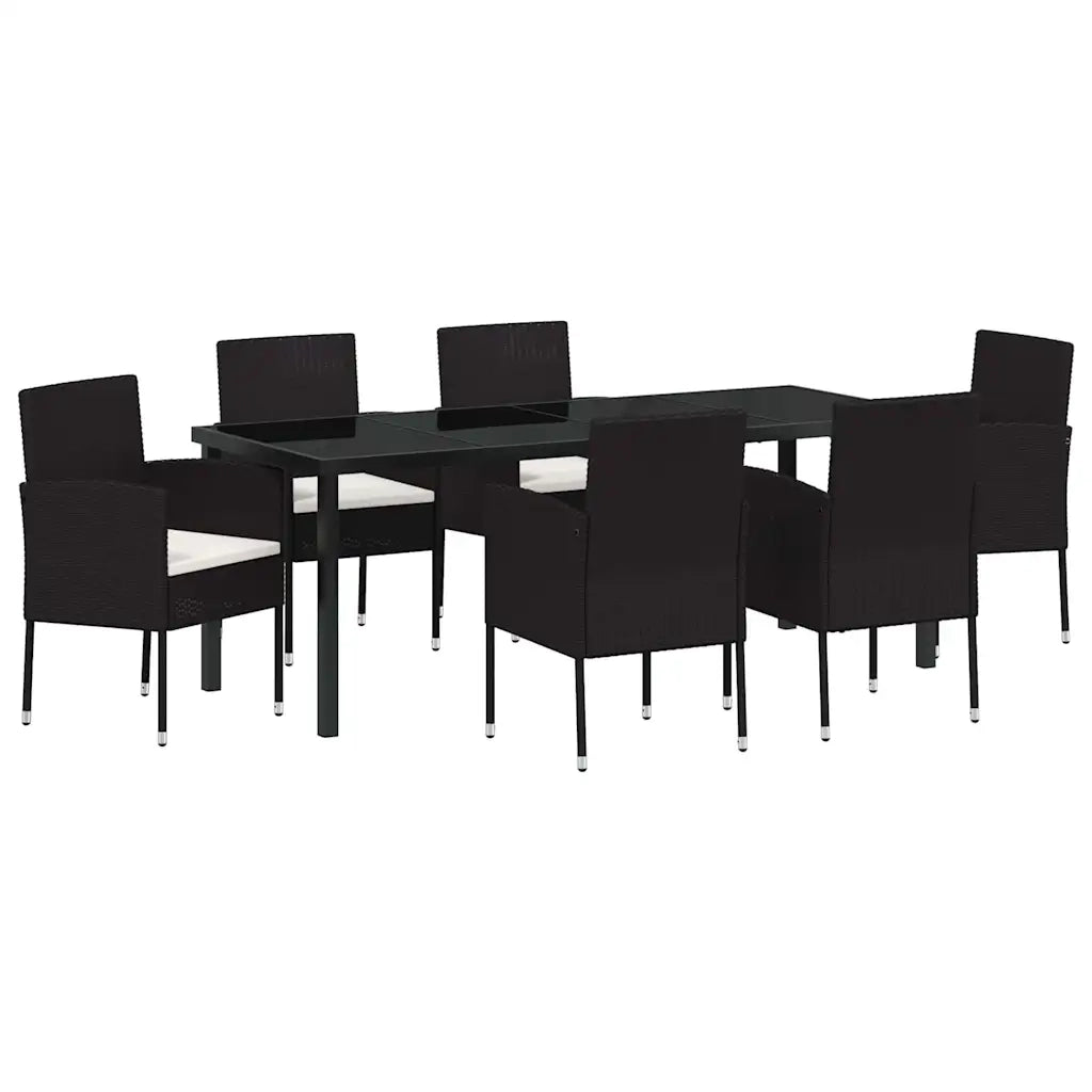 Set da Pranzo per Giardino con cuscino 7 pcs Nero polyrattan 3380055