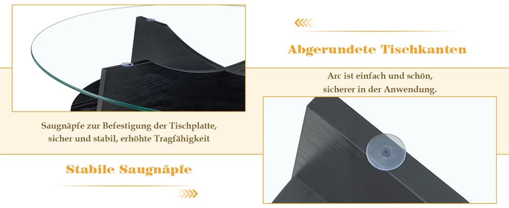 Tavolino Rotondo in Vetro Temperato ¨C MINIMAL ¨C Piano ?80 cm, Gambe MDF Nero