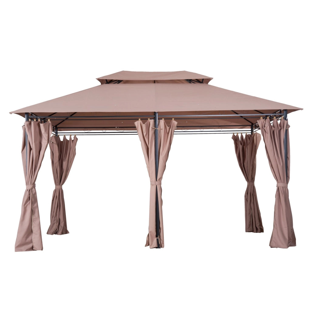 EasyComfort Gazebo da Giardino 4x3m con Doppio Tetto e Tende Laterali in Acciaio e Poliestere, Color Cachi