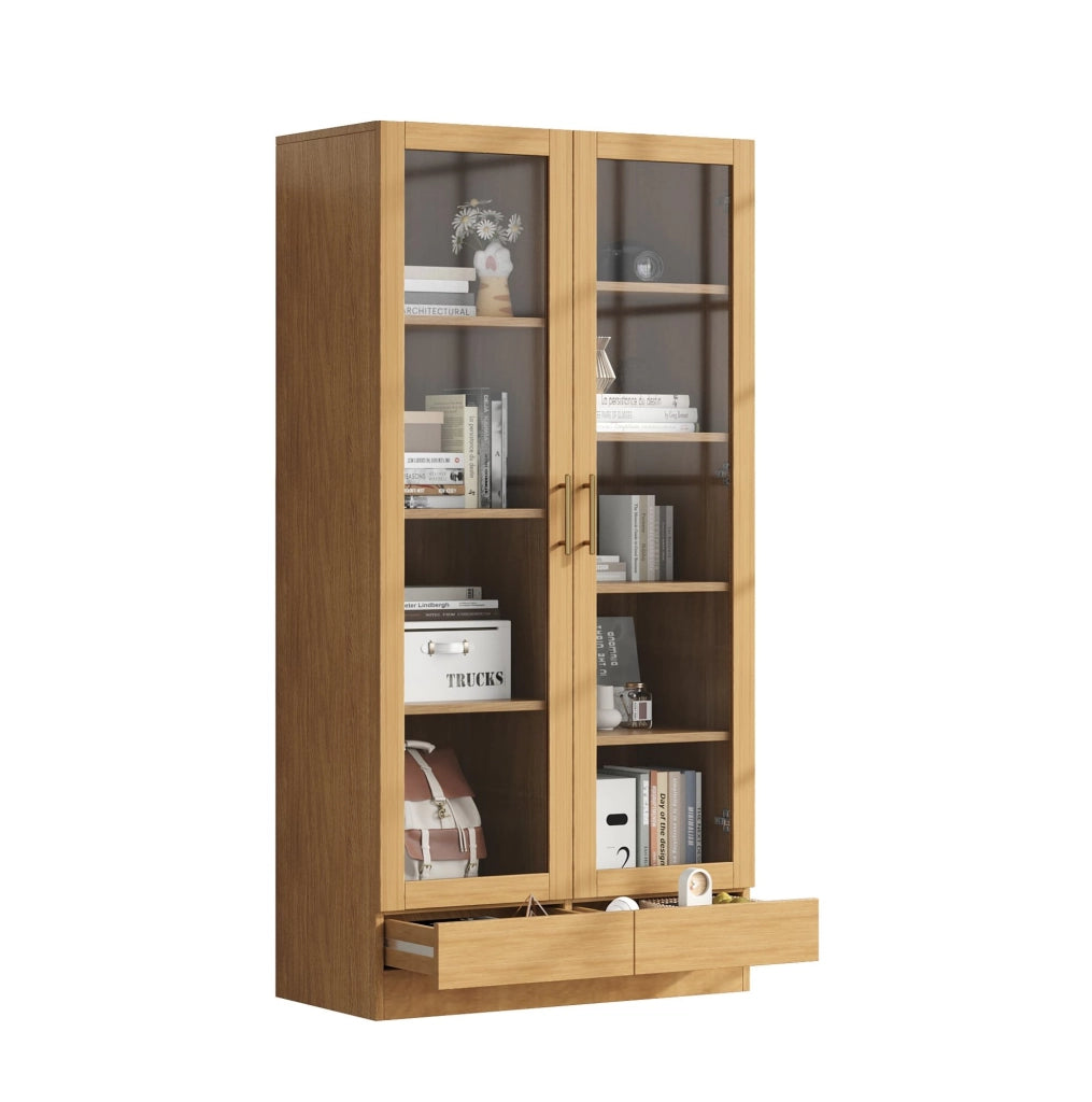 Vetrina in MDF e vetro 80 x 40 x 160 cm, legno naturale