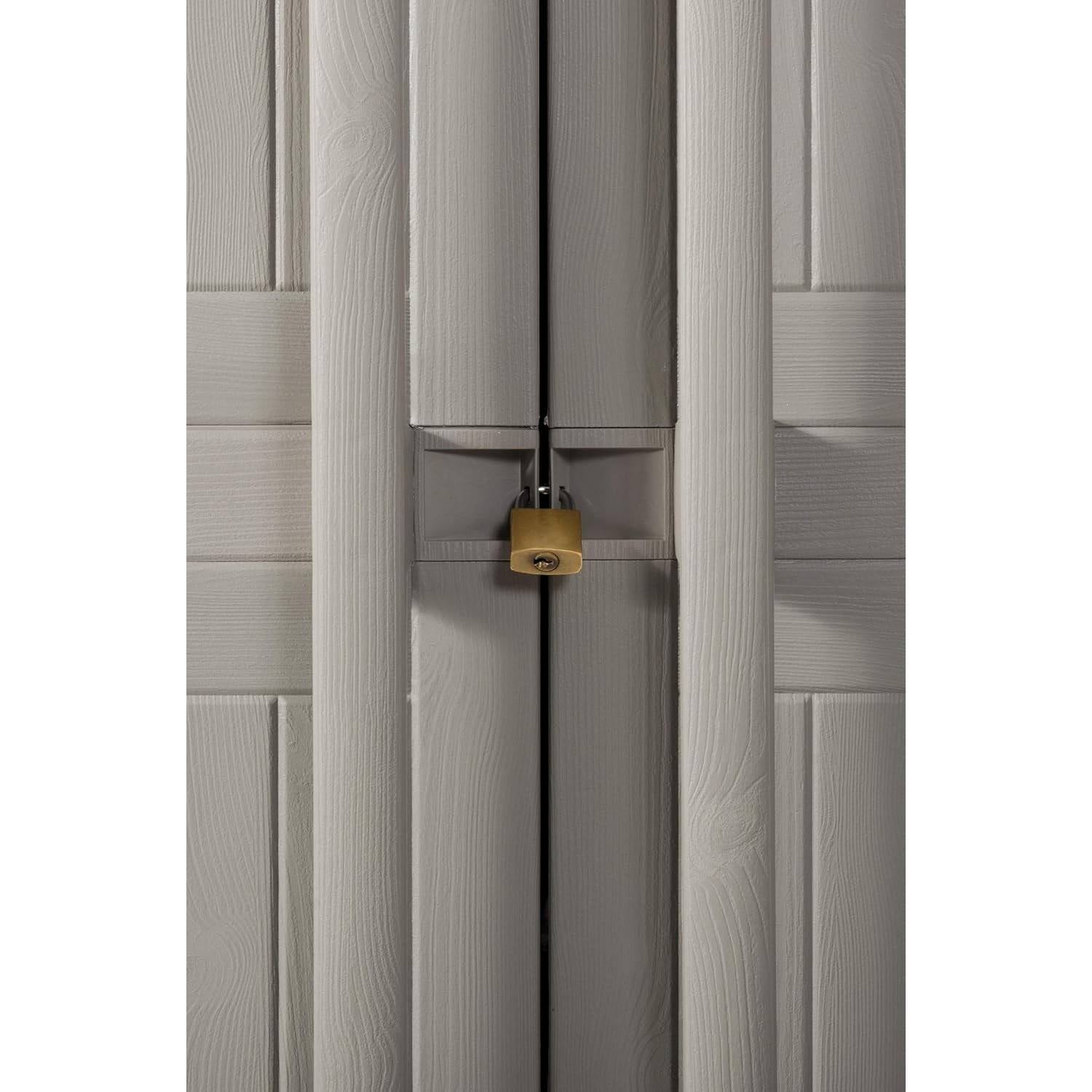 Armadio Wood Midi tuttopiani con 4 Ripiani, in plastica da Interni ed esterni, colore Grigio Tortora/Grigio Chiaro, dime