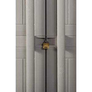 Armadio Wood Midi tuttopiani con 4 Ripiani, in plastica da Interni ed esterni, colore Grigio Tortora/Grigio Chiaro, dime