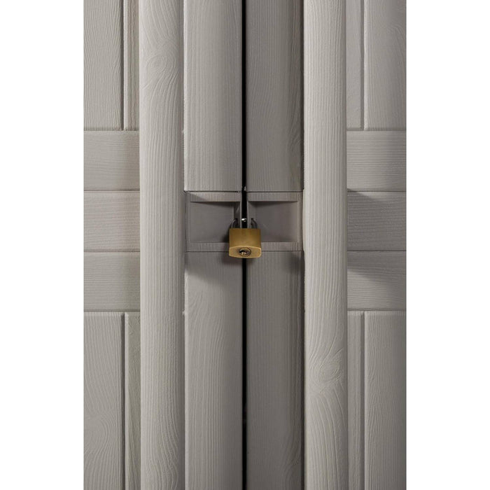 Armadio Wood Midi tuttopiani con 4 Ripiani, in plastica da Interni ed esterni, colore Grigio Tortora/Grigio Chiaro, dime