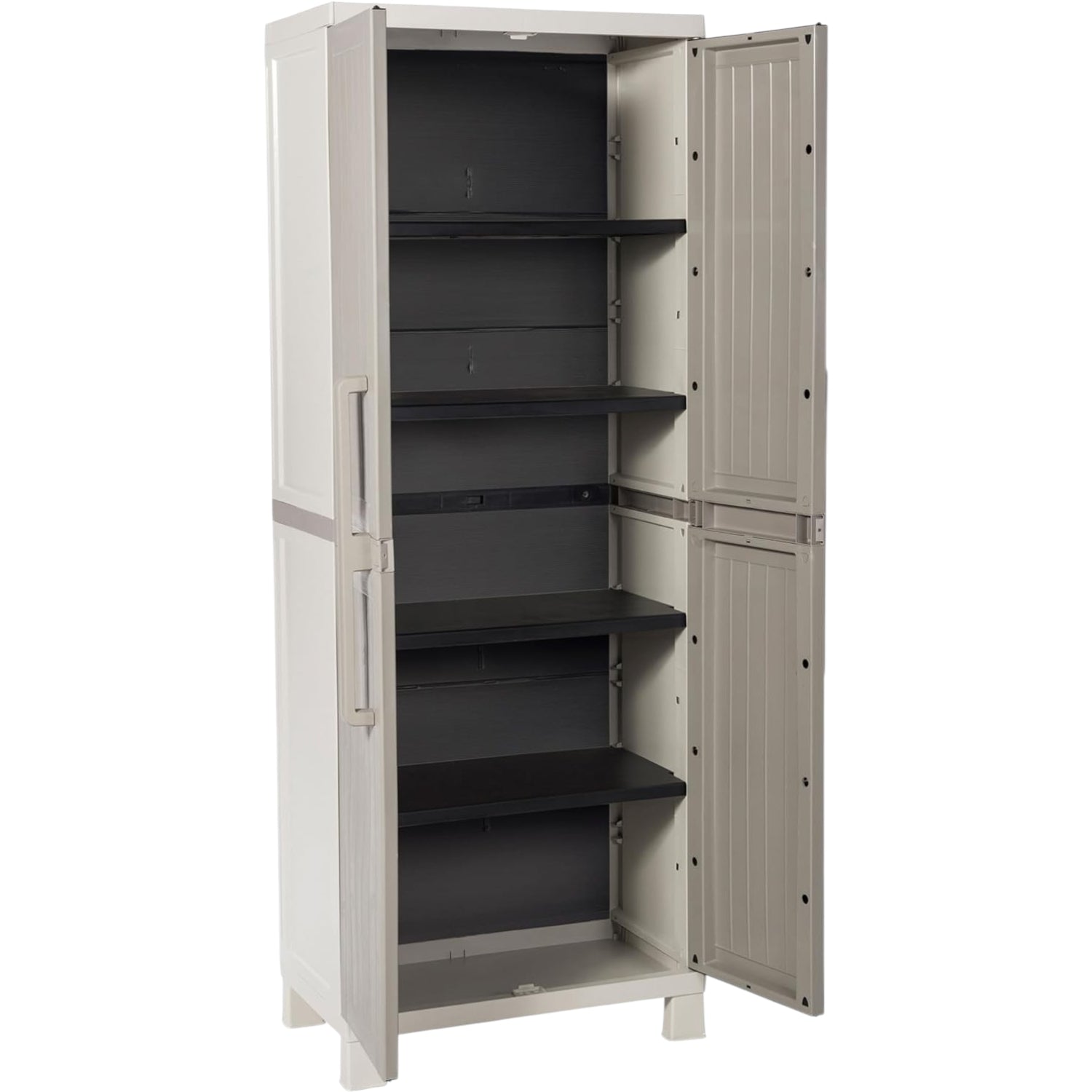 Armadio Wood Midi tuttopiani con 4 Ripiani, in plastica da Interni ed esterni, colore Grigio Tortora/Grigio Chiaro, dime