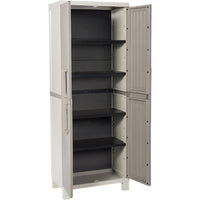 Armadio Wood Midi tuttopiani con 4 Ripiani, in plastica da Interni ed esterni, colore Grigio Tortora/Grigio Chiaro, dime