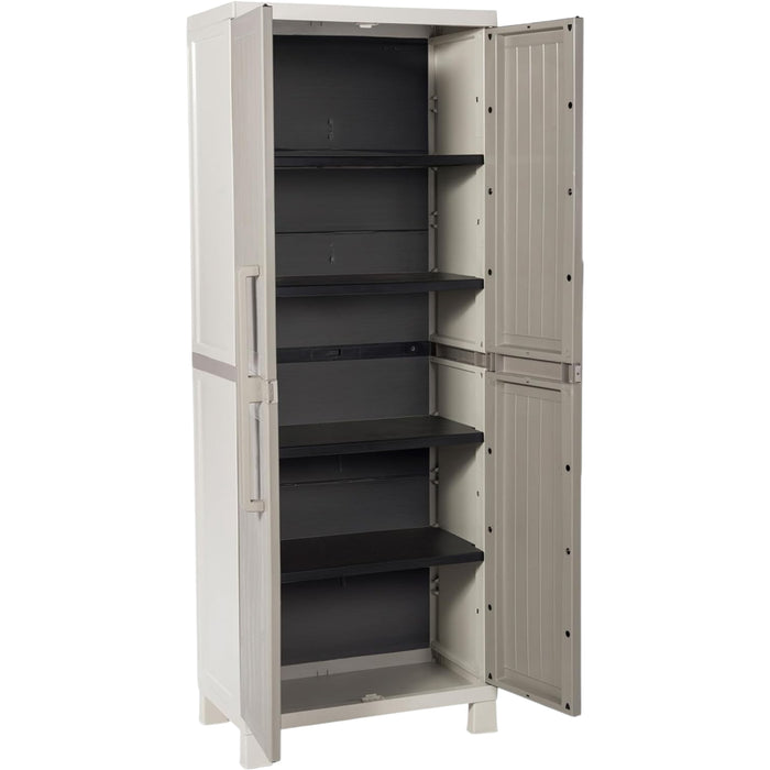 Armadio Wood Midi tuttopiani con 4 Ripiani, in plastica da Interni ed esterni, colore Grigio Tortora/Grigio Chiaro, dime