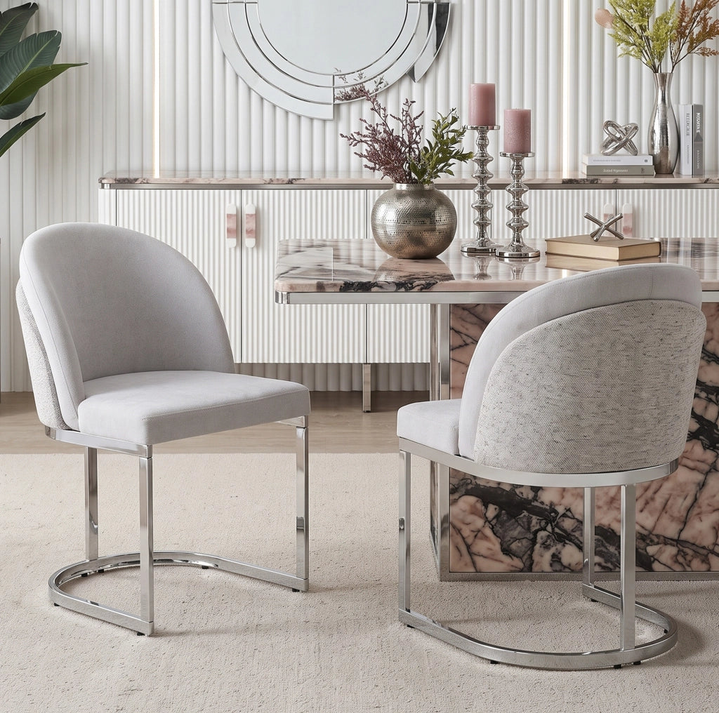 Set di 2 sedie da pranzo moderne in chenille grigio con gambe in metallo argentato