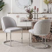 Set di 2 sedie da pranzo moderne in chenille grigio con gambe in metallo argentato