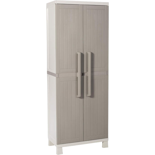 Armadio Wood Midi tuttopiani con 4 Ripiani, in plastica da Interni ed esterni, colore Grigio Tortora/Grigio Chiaro, dime