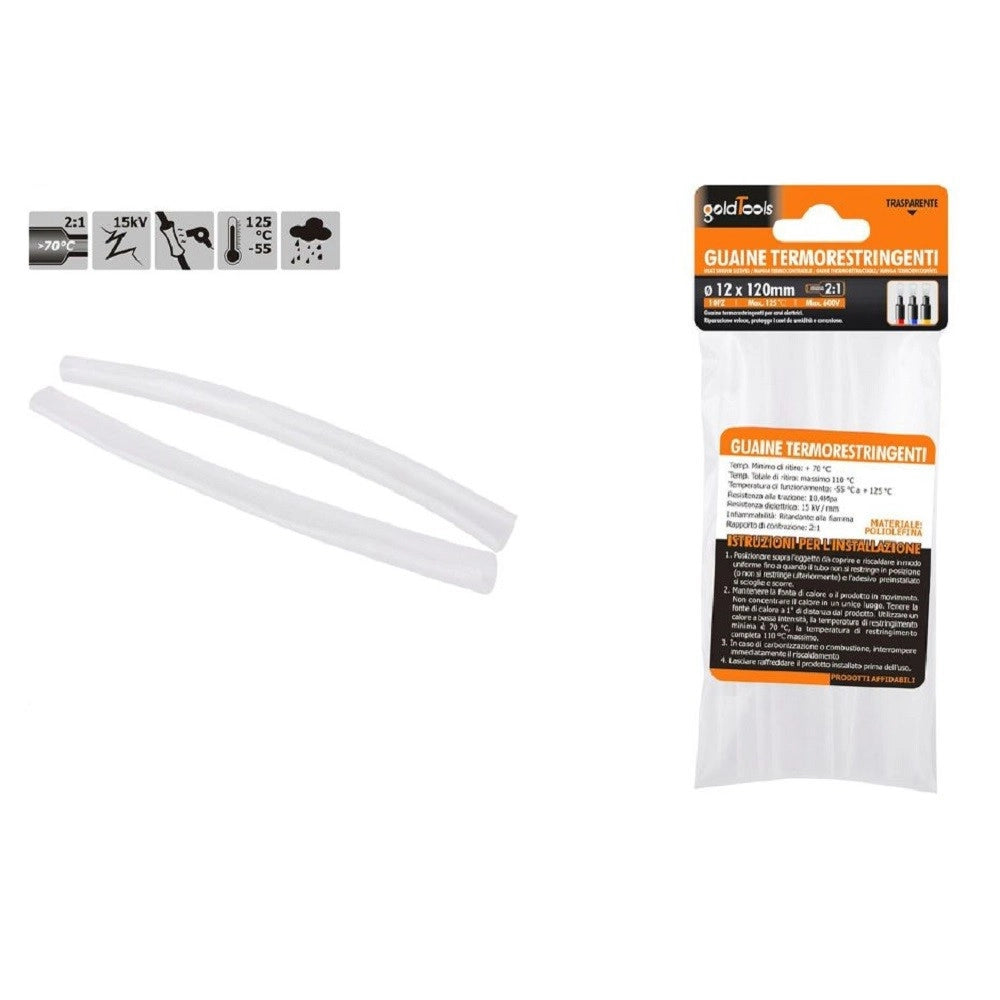 Trade Shop - Set 10 Guaine Termorestringenti Termoretrattili Trasparenti 12x120mm Cavi 57076 -