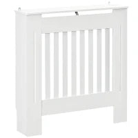 Copritermosifone in Legno Bianco per Caloriferi e Radiatori, con Doghe Verticali e Piano d'Appoggio, 78x19x81cm