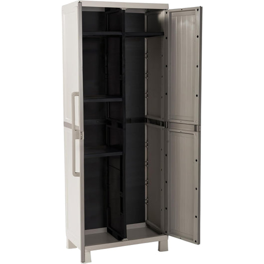 armadio Wood Midi Portascope con 4 ripiani Interni, in plastica da Interni ed esterni, colore grigio tortora/grigio chia