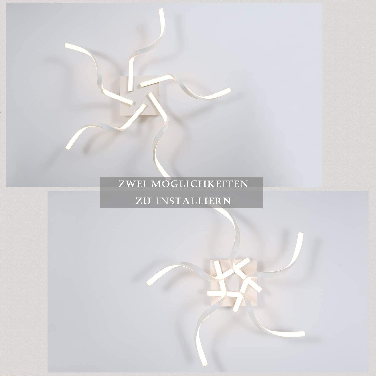 ZMH Lampada da soffitto plafoniera LED moderna 65cm forma onda telecomando per soggiorno