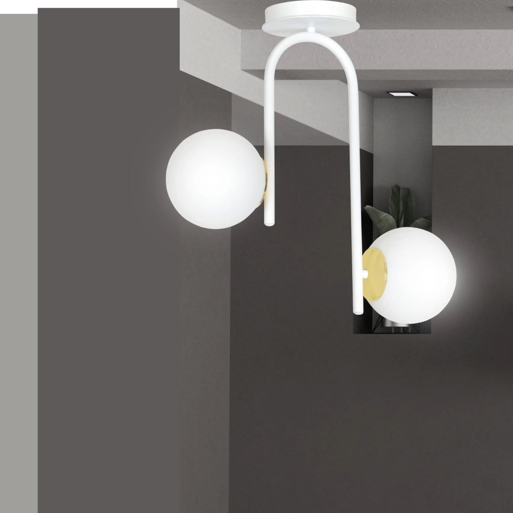 Plafoniera Emibig Ragnar 2 bianco oro vetro 2xE14 46cm