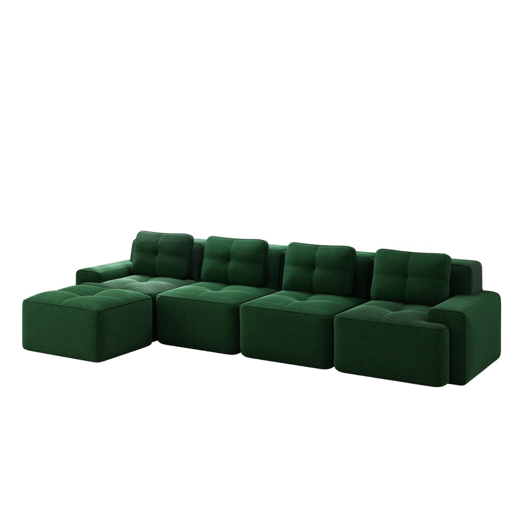Divano Modulare Chaise Longue 4 Posti in Tessuto ¨C MINIMAL ¨C Verde, Angolare