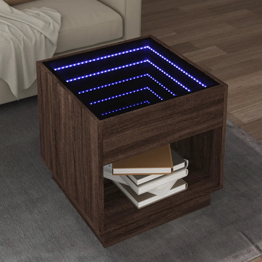 Tavolino da salotto | Tavolino da caff¨¨ | Tavolino da Soggiorno con LED Infinity Rovere Marrone 50x50x50 cm